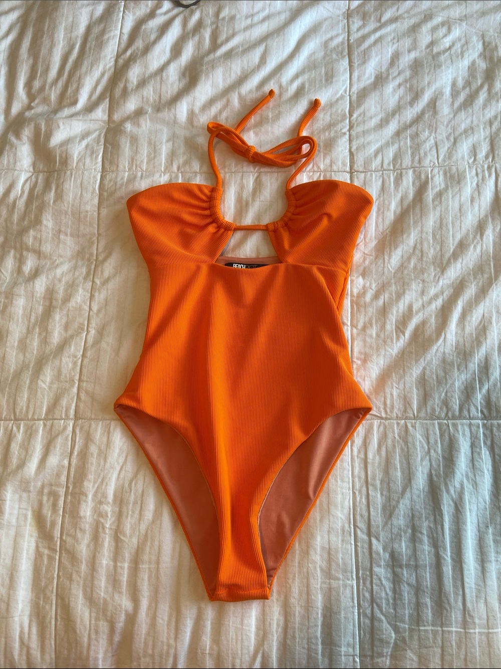 Beach Riot Bright Orange Halter One-Piece Swimsuit